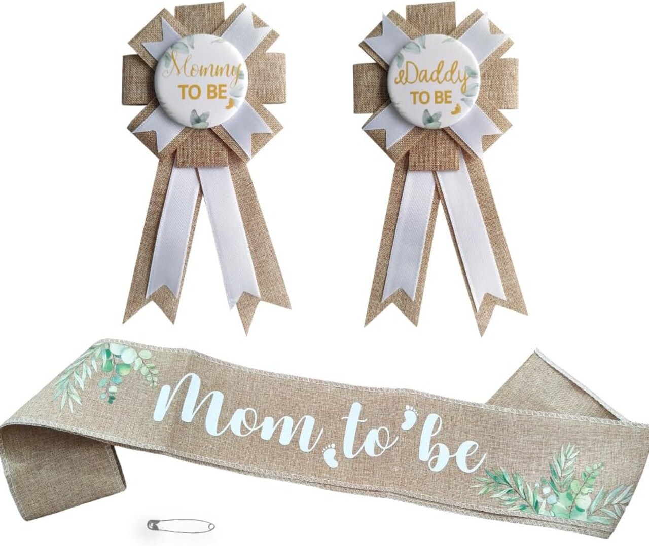 Sage Green Baby Shower Mom to Be Sash & Dad to Be Badge Set for Gender Reveals Party Decorations Mommy to Be Sash Baby Shower Photo Props Pregnant Mommy Gift